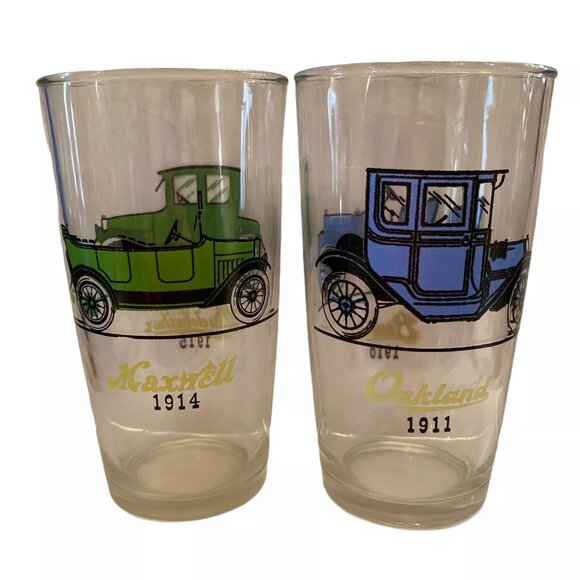 Set Of 2 - Glass Oakland 1911 Buick 1910. Maxwell 1914 Studebaker 1915 -GUC - Picture 2 of 4